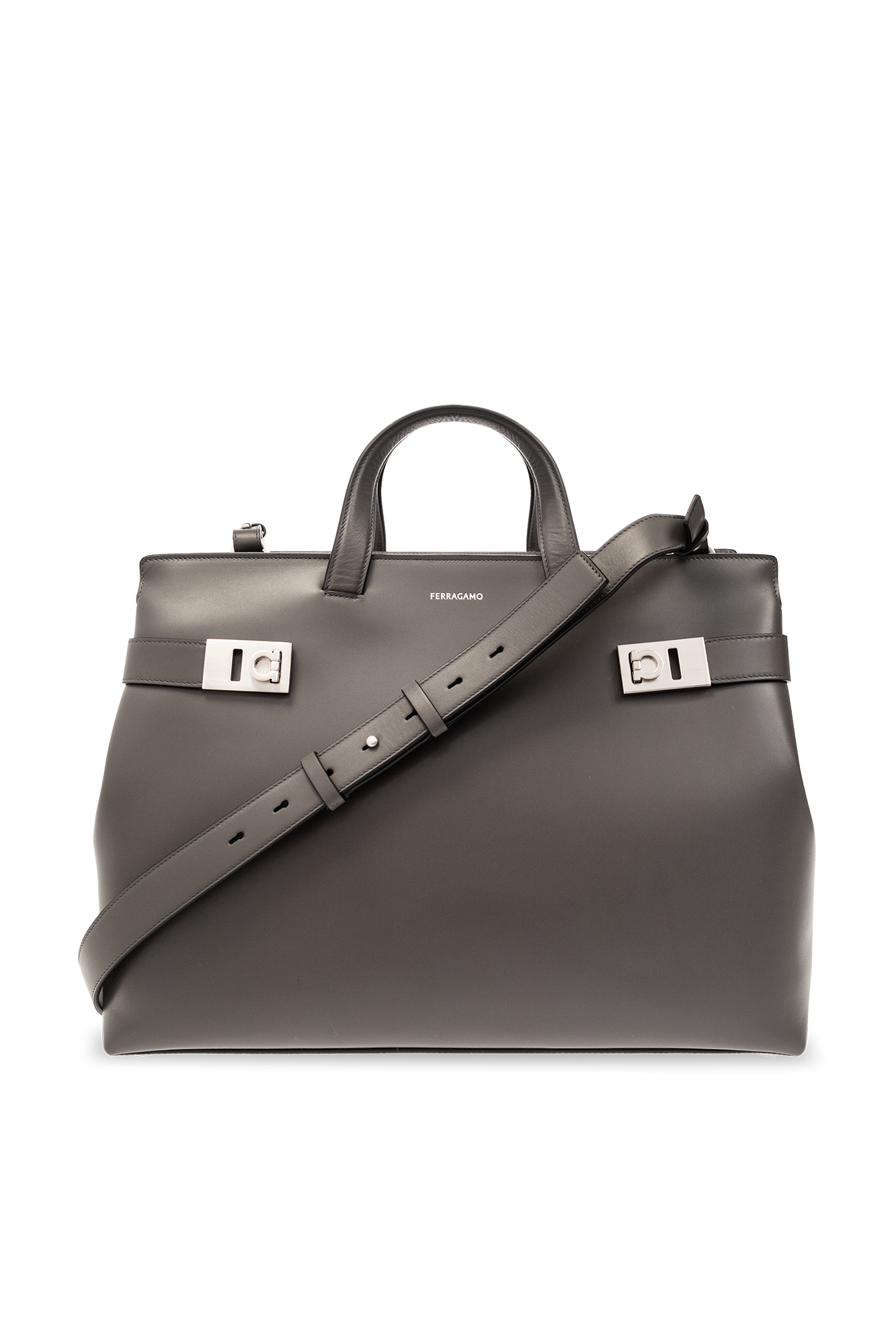 【送料&関税込】Ferragamo Grey Suede Shoulder Bag black leather tote bag - Grey Shoulder bag FERRAGAMO
